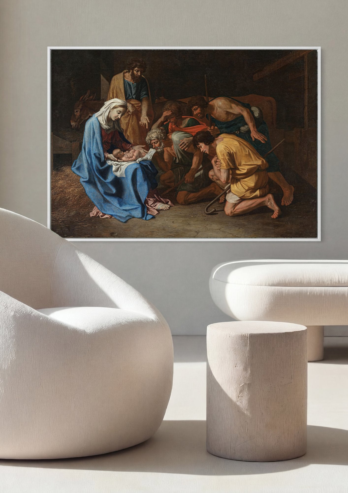 Quadro Decorativo Adoração dos Pastores - Nicolas Poussin em ambiente decorado