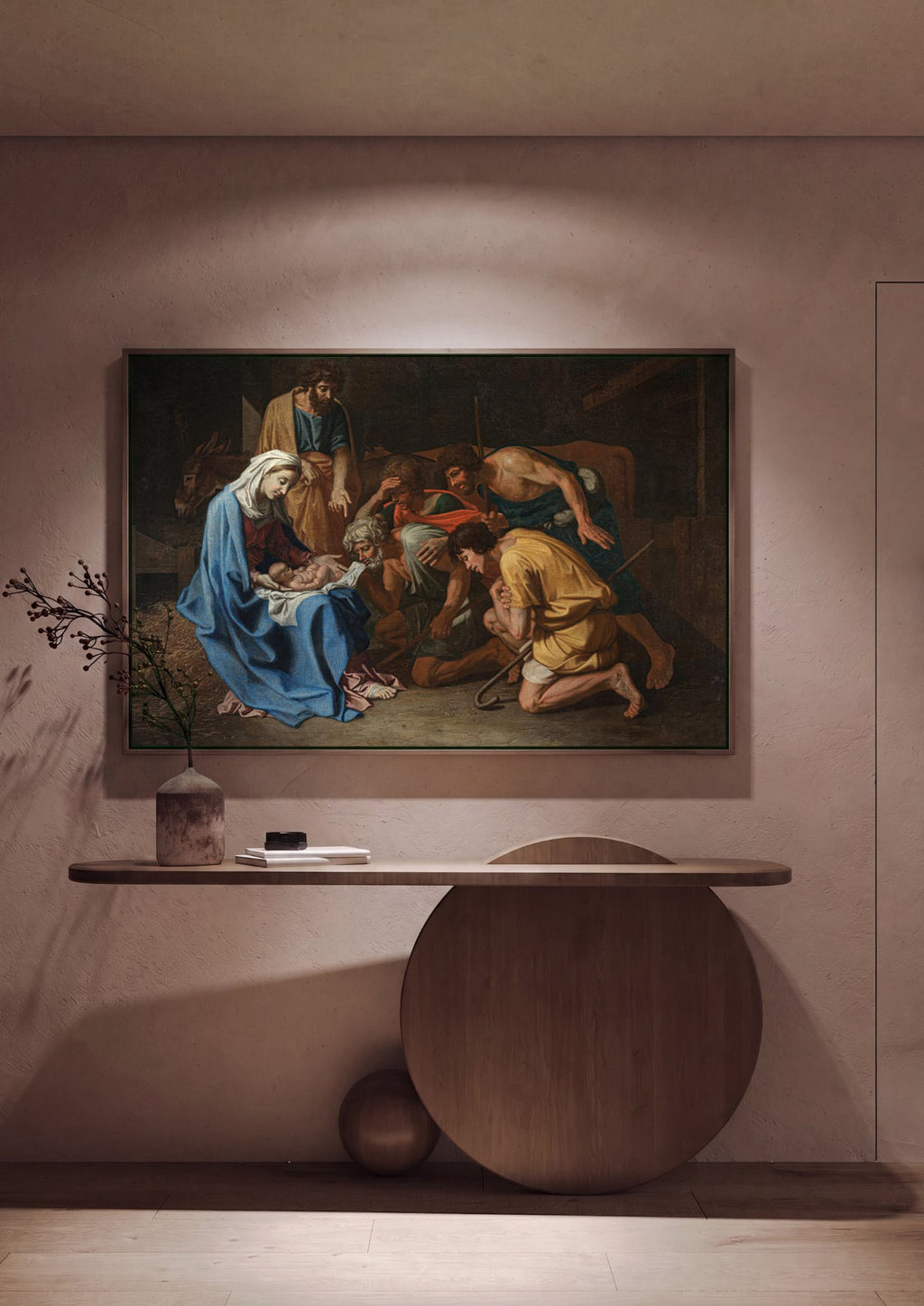 Quadro Decorativo Adoração dos Pastores - Nicolas Poussin em ambiente decorado