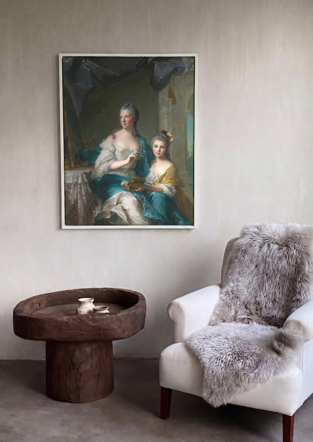 Quadro Decorativo A Duquesa de Chartres e sua Filha - Jean Marc Nattier em ambiente decorado