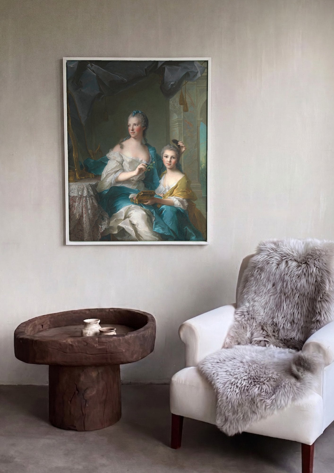 Quadro Decorativo A Duquesa de Chartres e sua Filha - Jean Marc Nattier em ambiente decorado