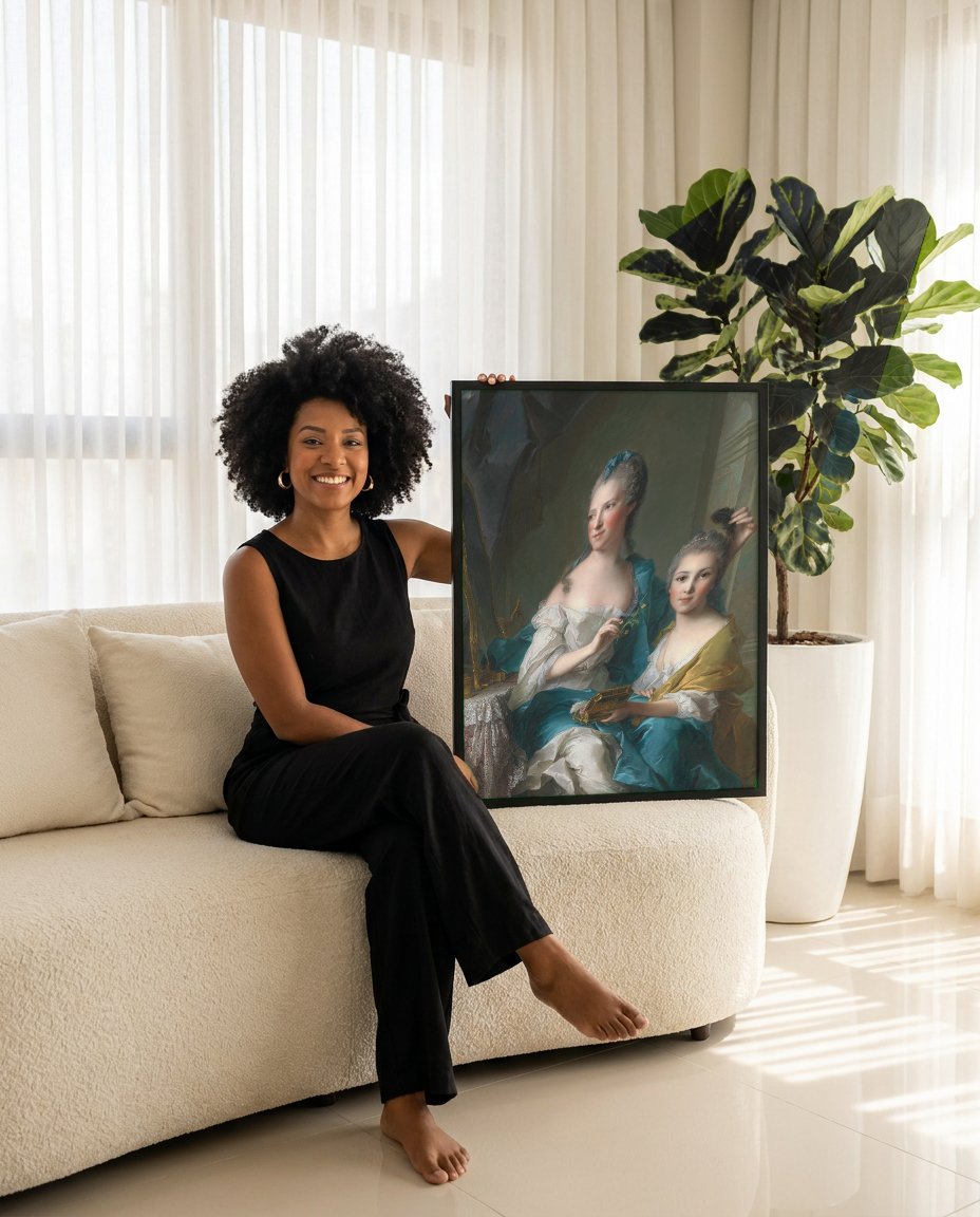 Quadro Decorativo A Duquesa de Chartres e sua Filha - Jean Marc Nattier com modelo em ambiente