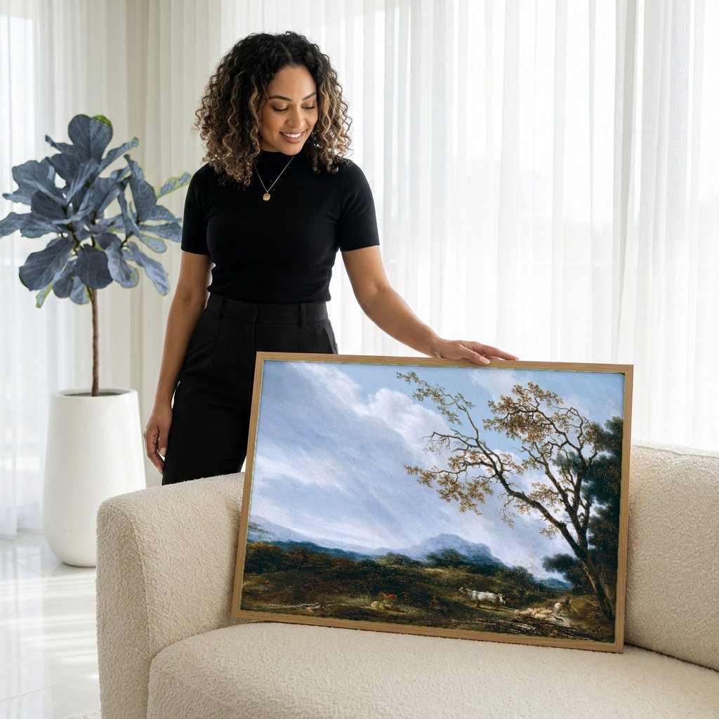 Quadro Decorativo Paisagem com Pastores e Rebanho - Fragonard com modelo em ambiente