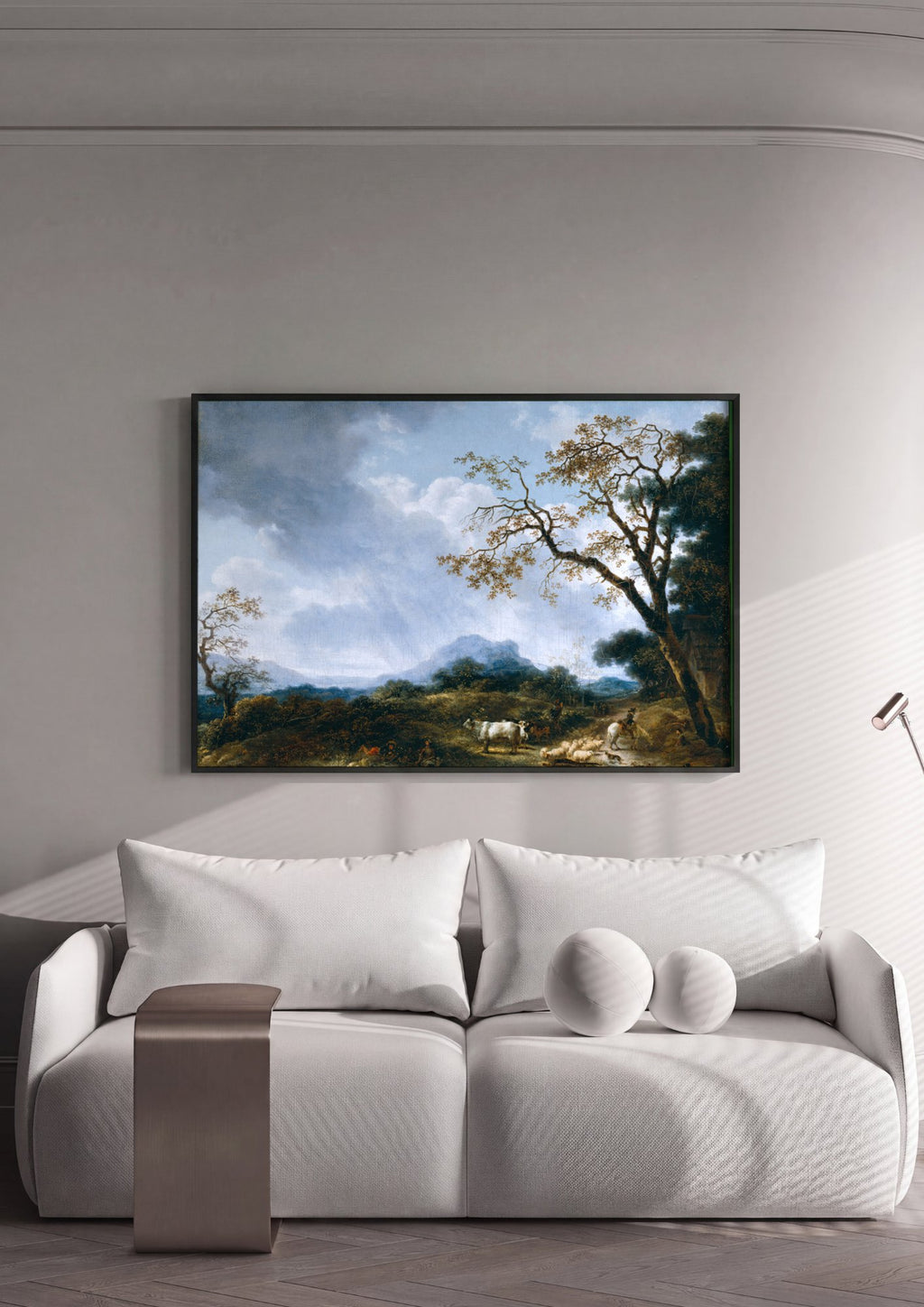 Quadro Decorativo Paisagem com Pastores e Rebanho - Fragonard em ambiente decorado