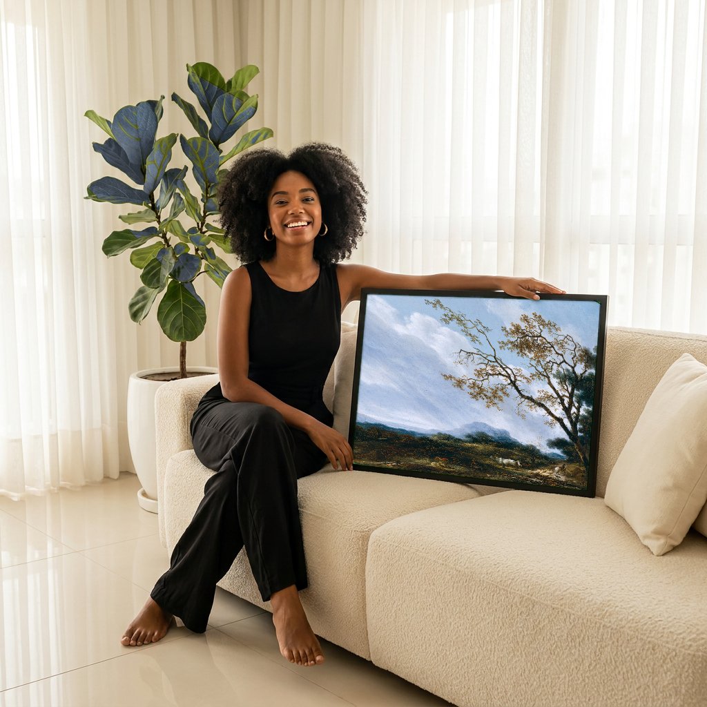 Quadro Decorativo Paisagem com Pastores e Rebanho - Fragonard com modelo em ambiente