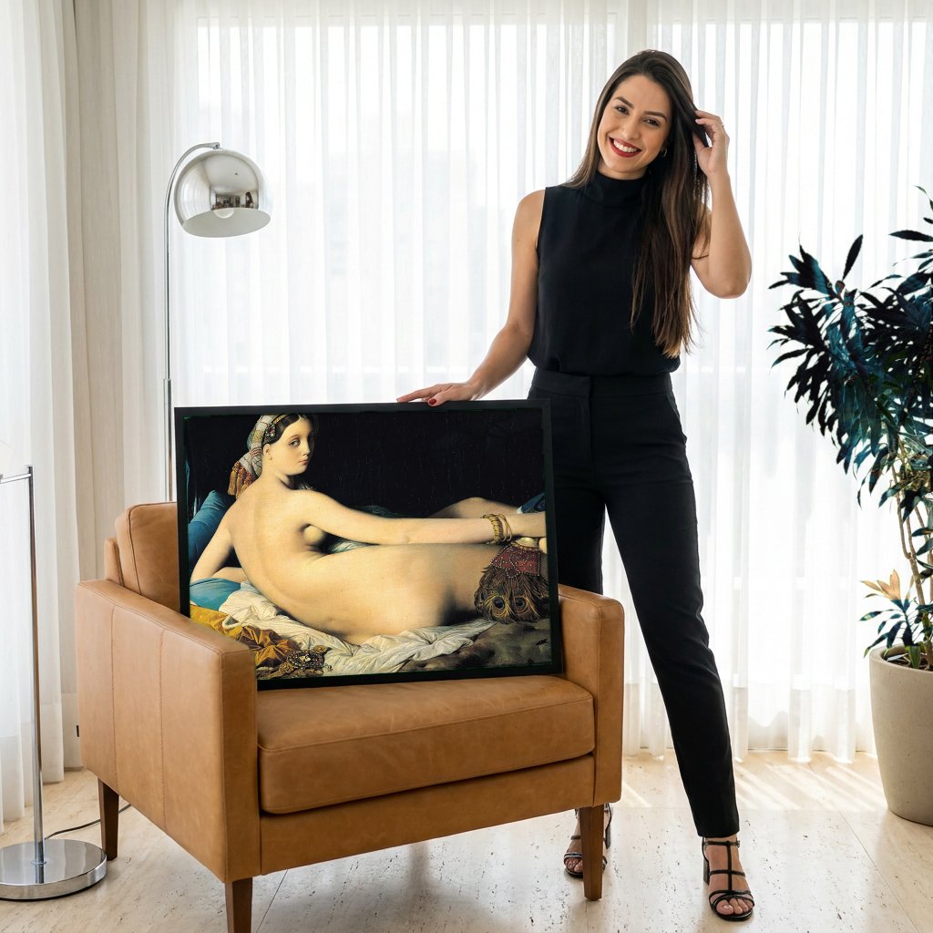 Quadro Decorativo Grande Odalisca - Ingres com modelo em ambiente