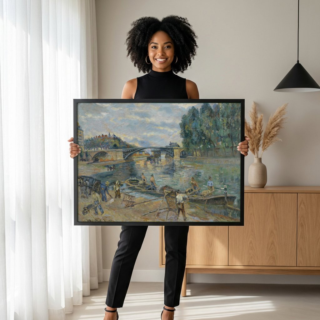 Quadro Decorativo A Ponte e os Lavadores - Armand Guillaumin com modelo em ambiente
