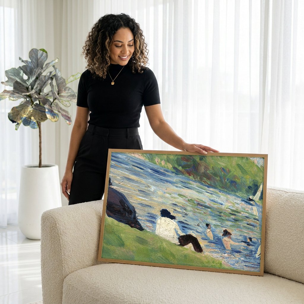 Quadro Decorativo Banhistas em Asnières - Georges Seurat com modelo em ambiente