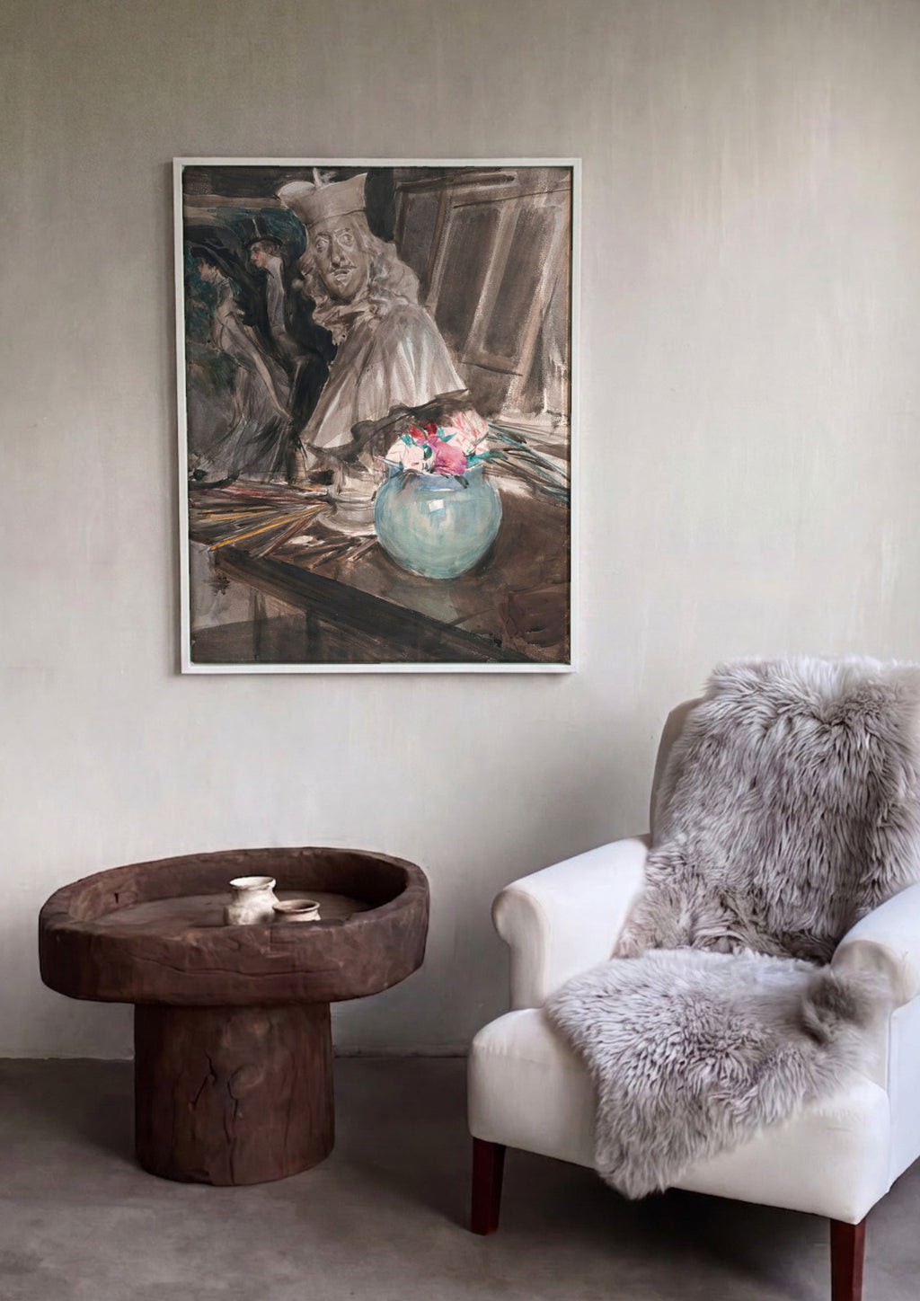 Quadro Decorativo Busto e Vaso de Flores - Giovanni Boldini em ambiente decorado