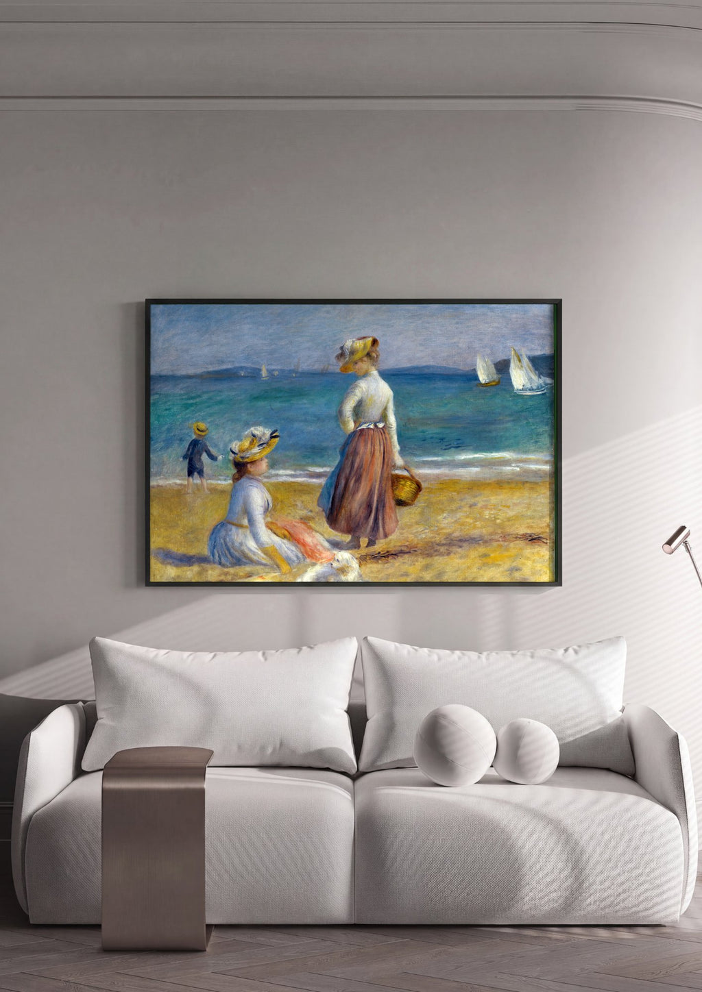 Quadro Decorativo Na Praia (Duas Mulheres com Criança) - Renoir em ambiente decorado