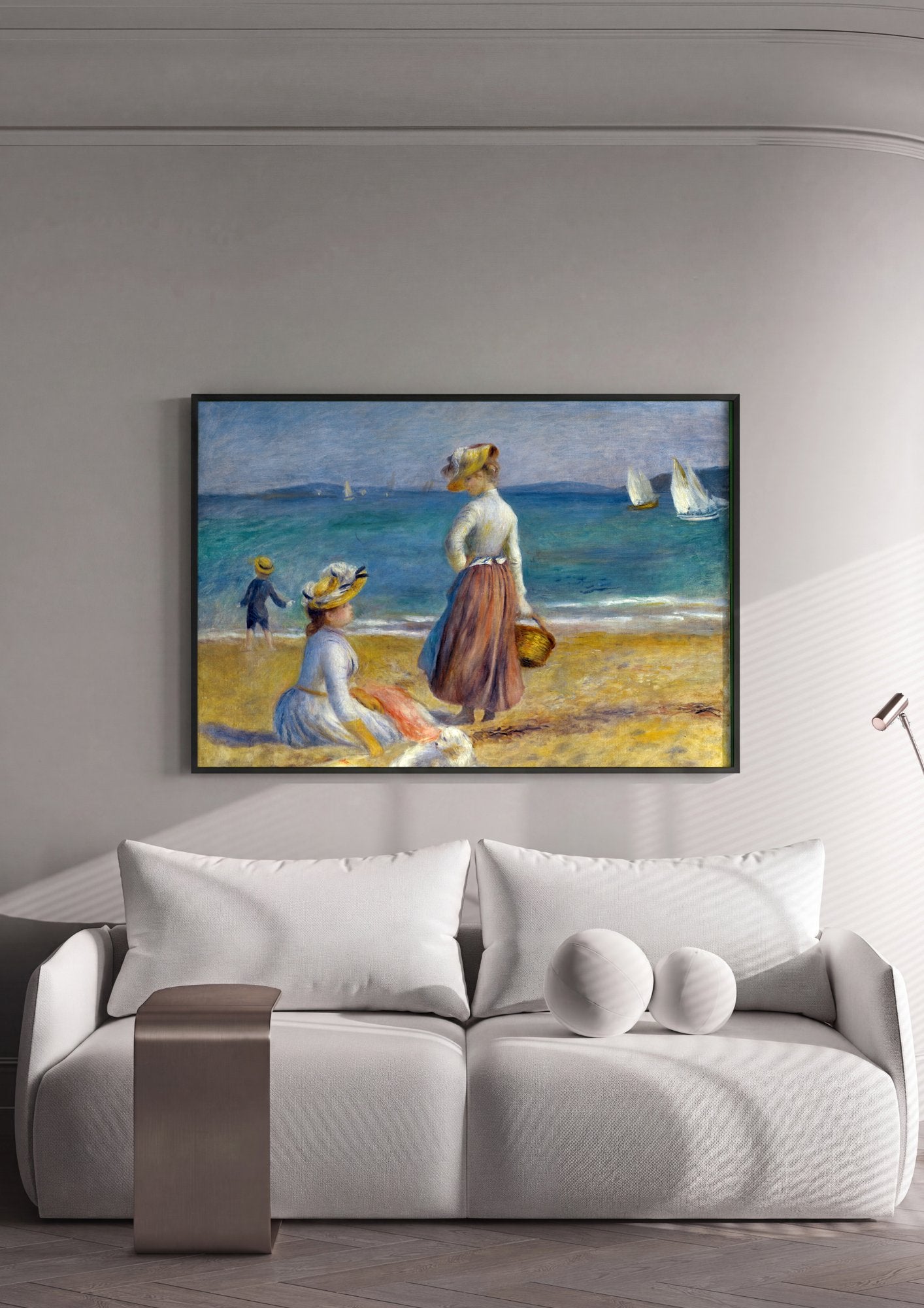 Quadro Decorativo Na Praia (Duas Mulheres com Criança) - Renoir em ambiente decorado