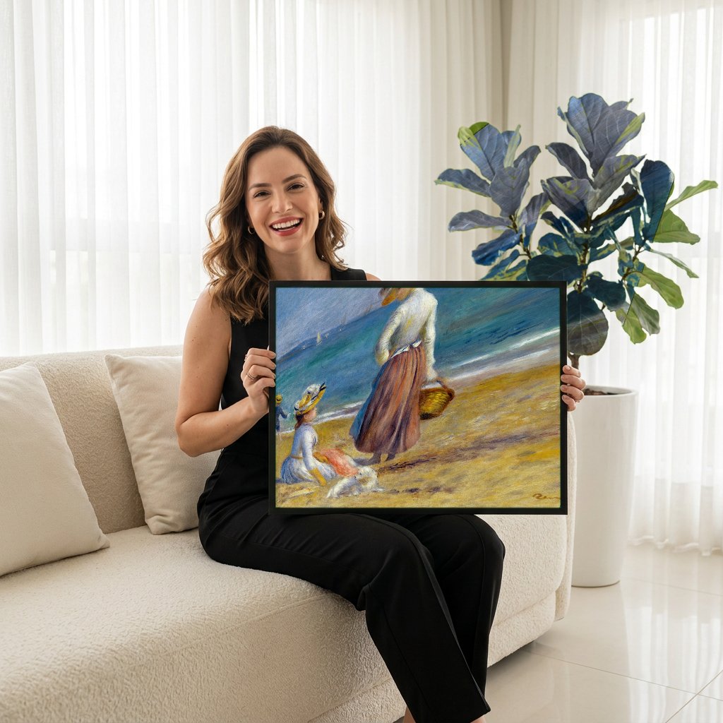 Quadro Decorativo Na Praia (Duas Mulheres com Criança) - Renoir com modelo em ambiente