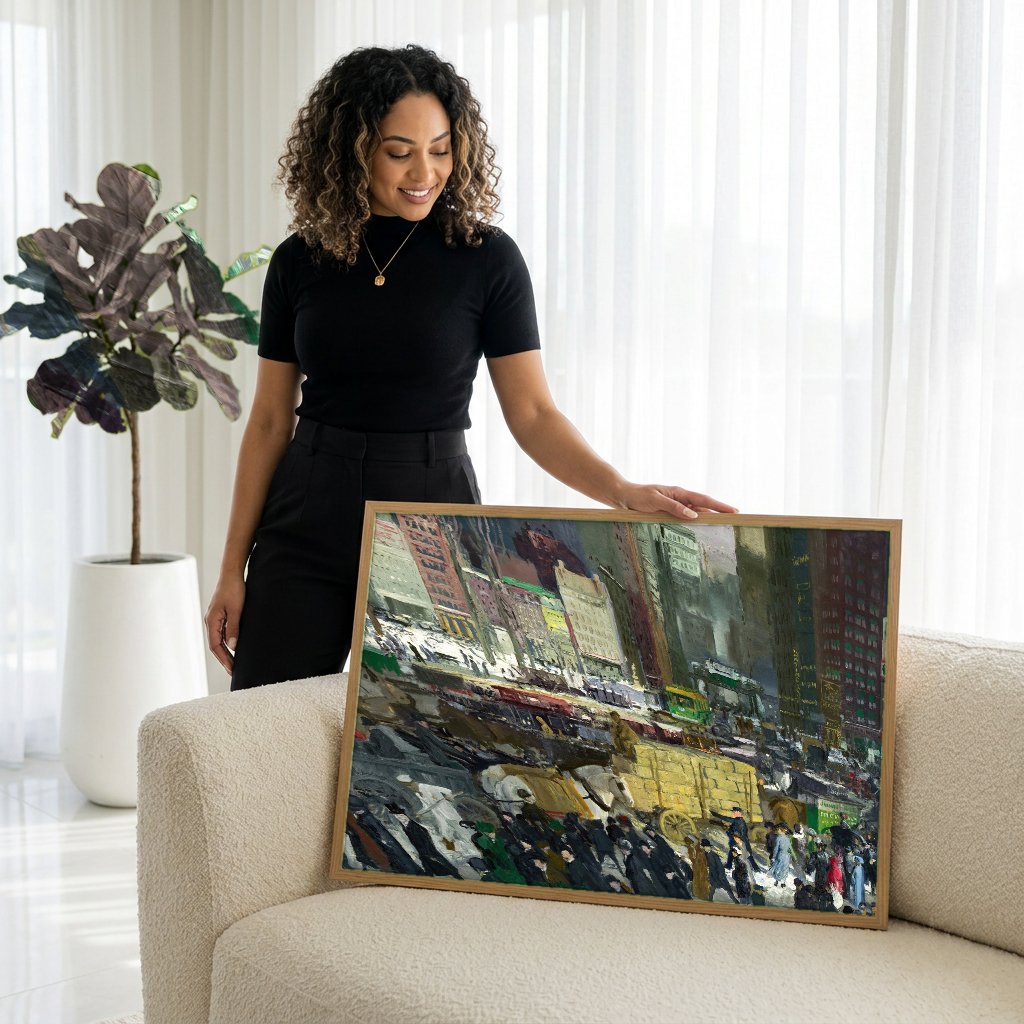 Quadro Decorativo 'New York, Winter' - George Bellows com modelo em ambiente