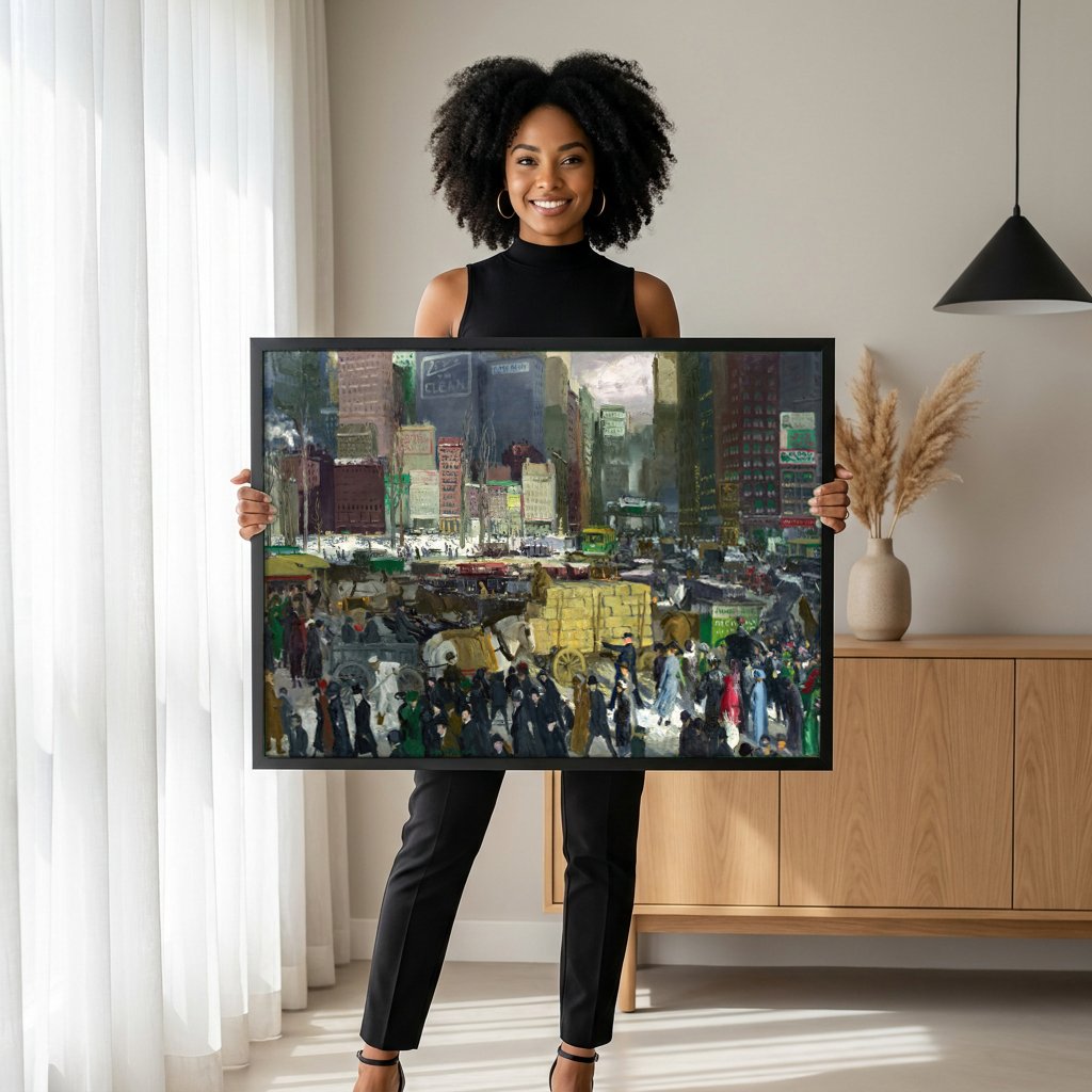 Quadro Decorativo 'New York, Winter' - George Bellows com modelo em ambiente