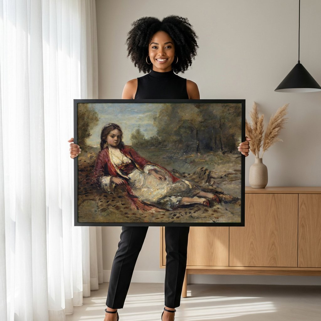 Quadro Decorativo A Mulher Jovem de Argel - Corot com modelo em ambiente