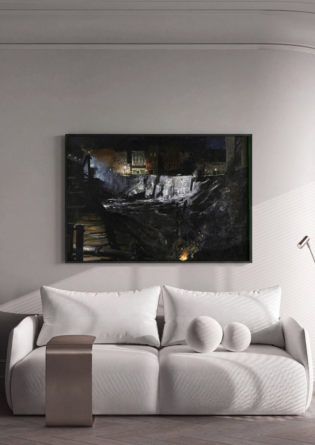 Quadro Decorativo 'The Riverfront' - George Bellows em ambiente decorado