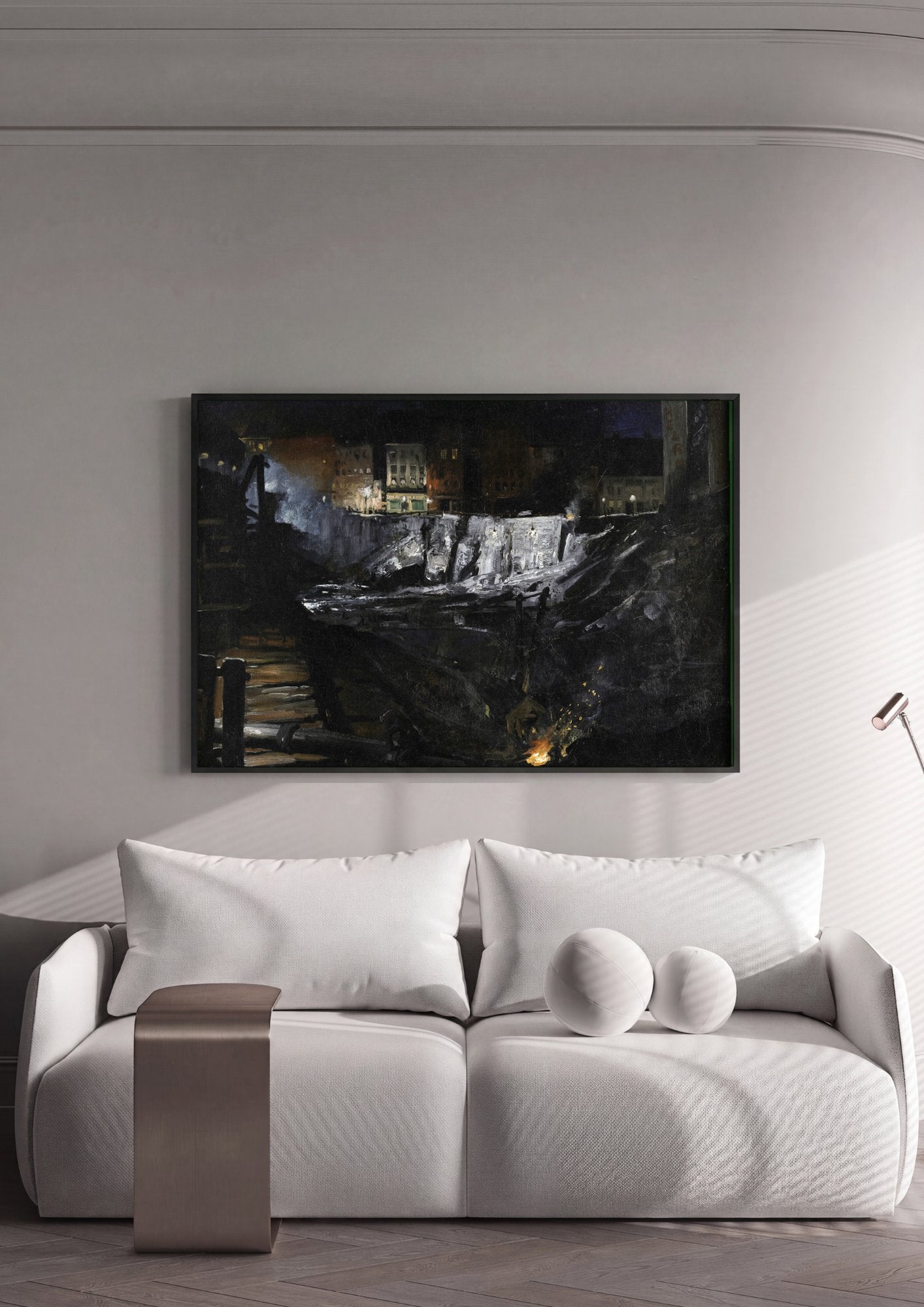 Quadro Decorativo 'The Riverfront' - George Bellows em ambiente decorado