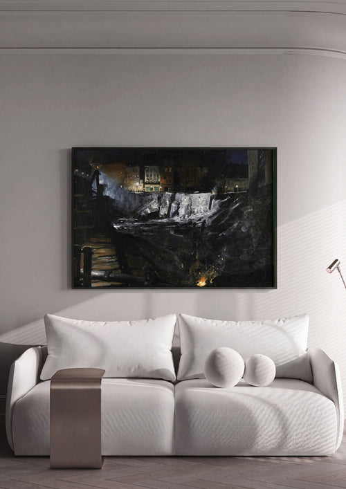Quadro Decorativo 'The Riverfront' - George Bellows em ambiente decorado