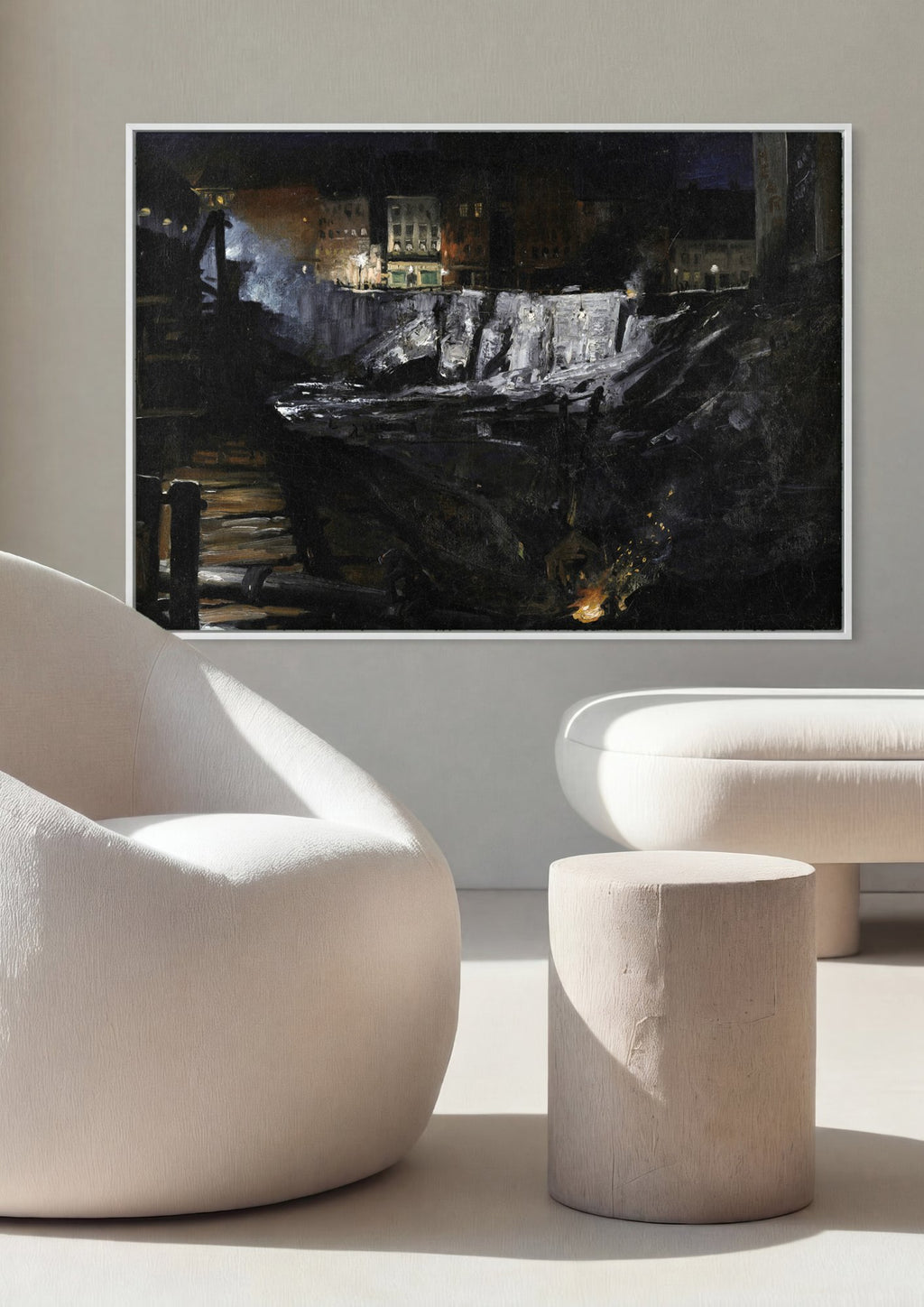 Quadro Decorativo 'The Riverfront' - George Bellows em ambiente decorado