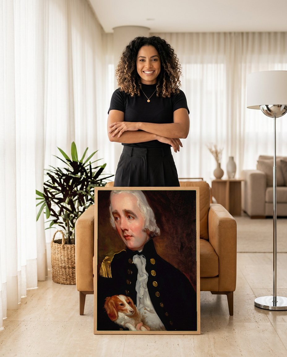 Quadro Decorativo Retrato com Cão - George Romney com modelo em ambiente
