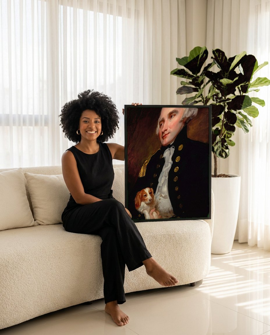 Quadro Decorativo Retrato com Cão - George Romney com modelo em ambiente
