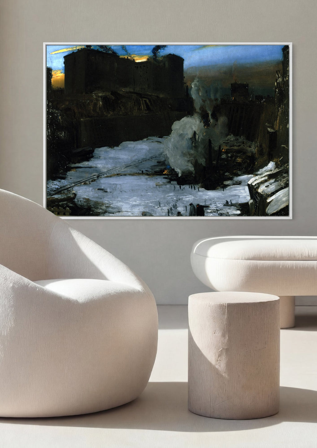 Quadro Decorativo 'The Riverfront' - George Bellows em ambiente decorado