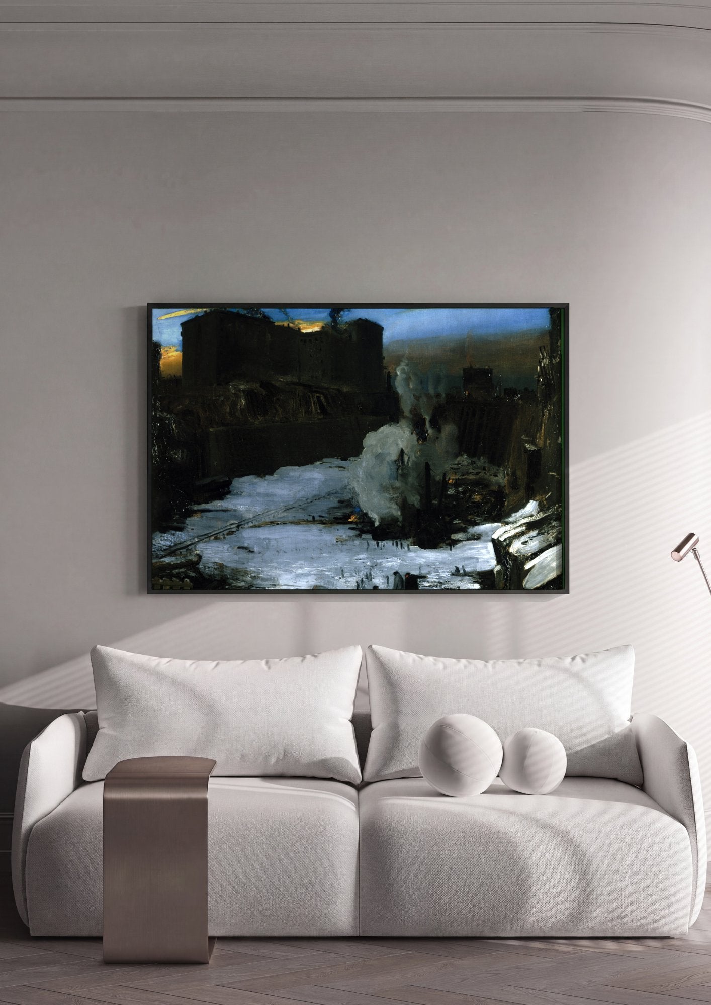Quadro Decorativo 'The Riverfront' - George Bellows em ambiente decorado