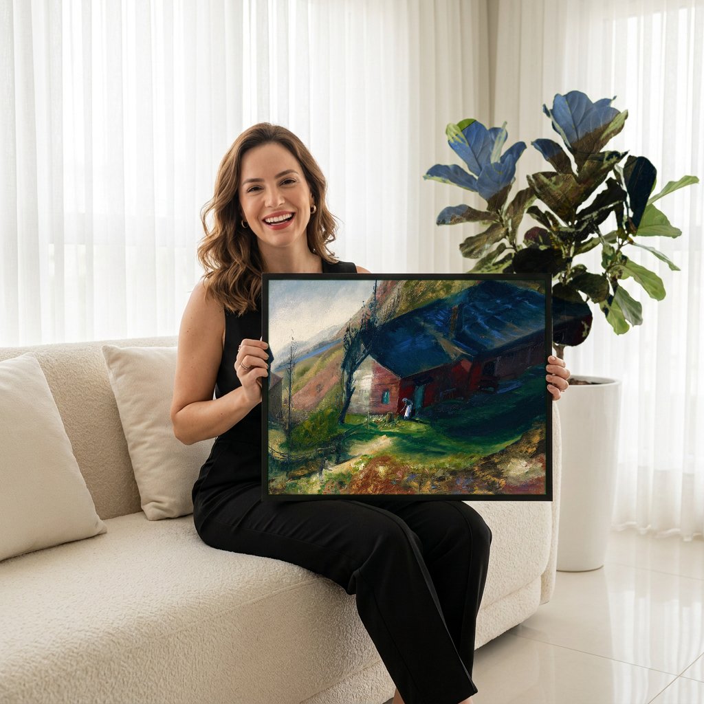 Quadro Decorativo Campo de Outono - George Bellows com modelo em ambiente