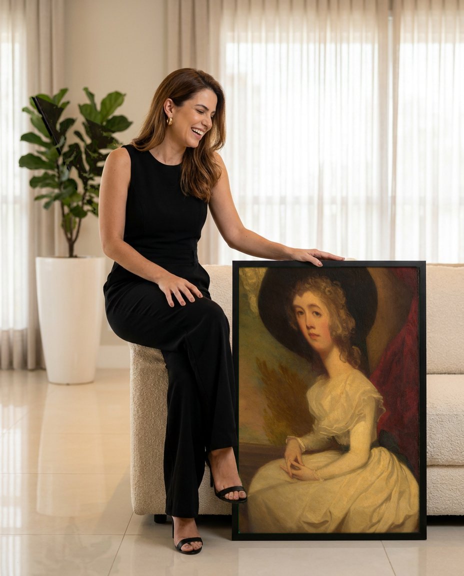 Quadro Decorativo Retrato de Dama - George Romney com modelo em ambiente