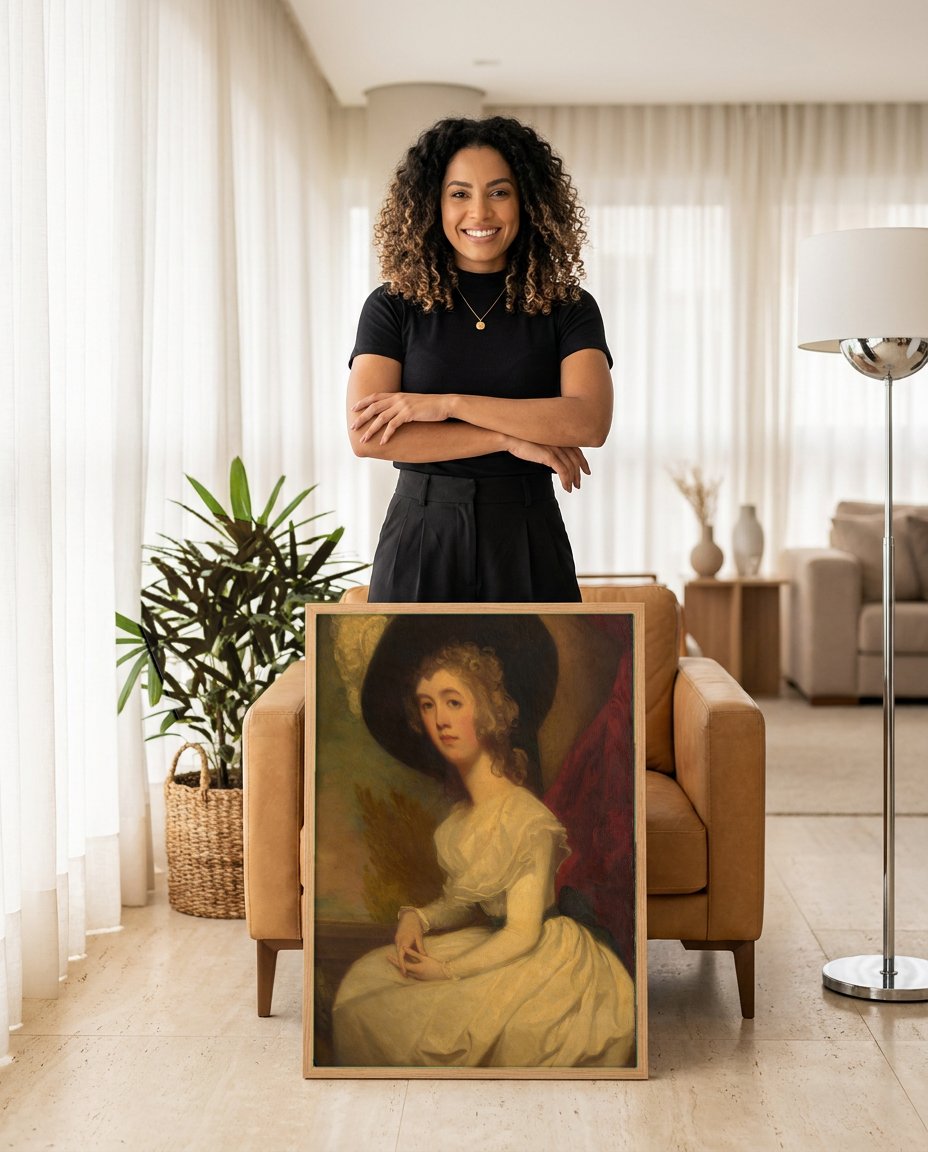 Quadro Decorativo Retrato de Dama - George Romney com modelo em ambiente