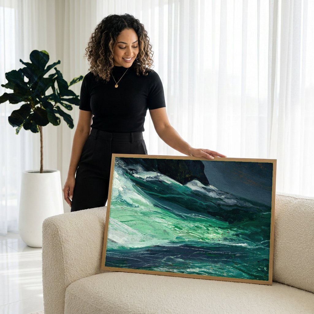 Quadro Decorativo Ondas Poderosas - George Bellows com modelo em ambiente