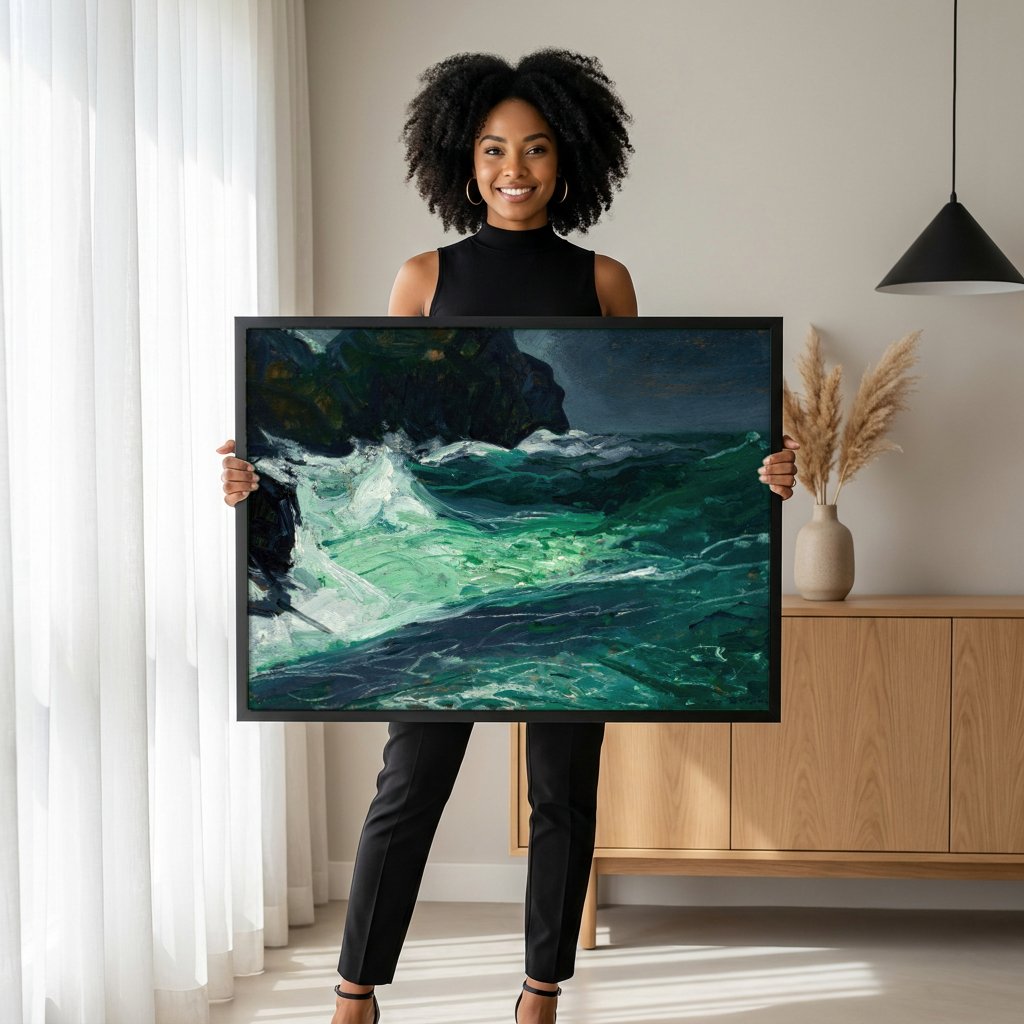 Quadro Decorativo Ondas Poderosas - George Bellows com modelo em ambiente