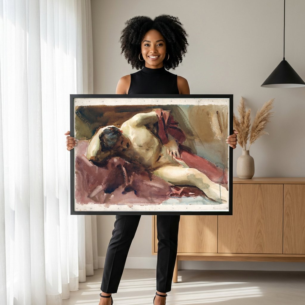 Quadro Decorativo Figura Reclinada - Sargent com modelo em ambiente