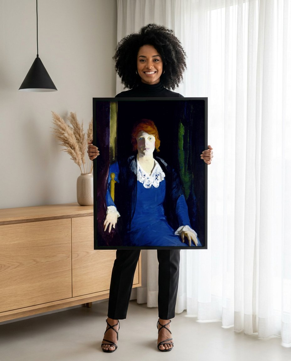 Quadro Decorativo Senhora em Azul - George Bellows com modelo em ambiente