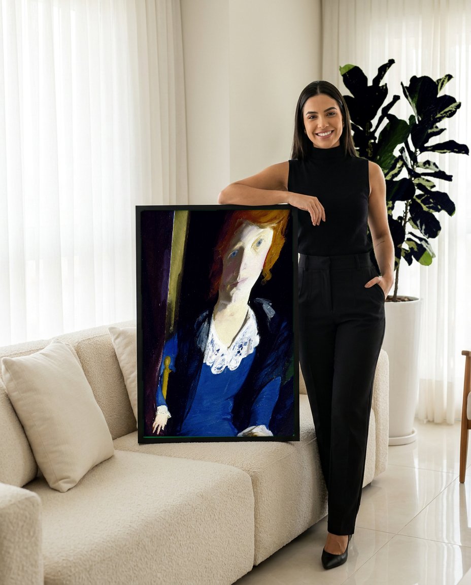 Quadro Decorativo Senhora em Azul - George Bellows com modelo em ambiente
