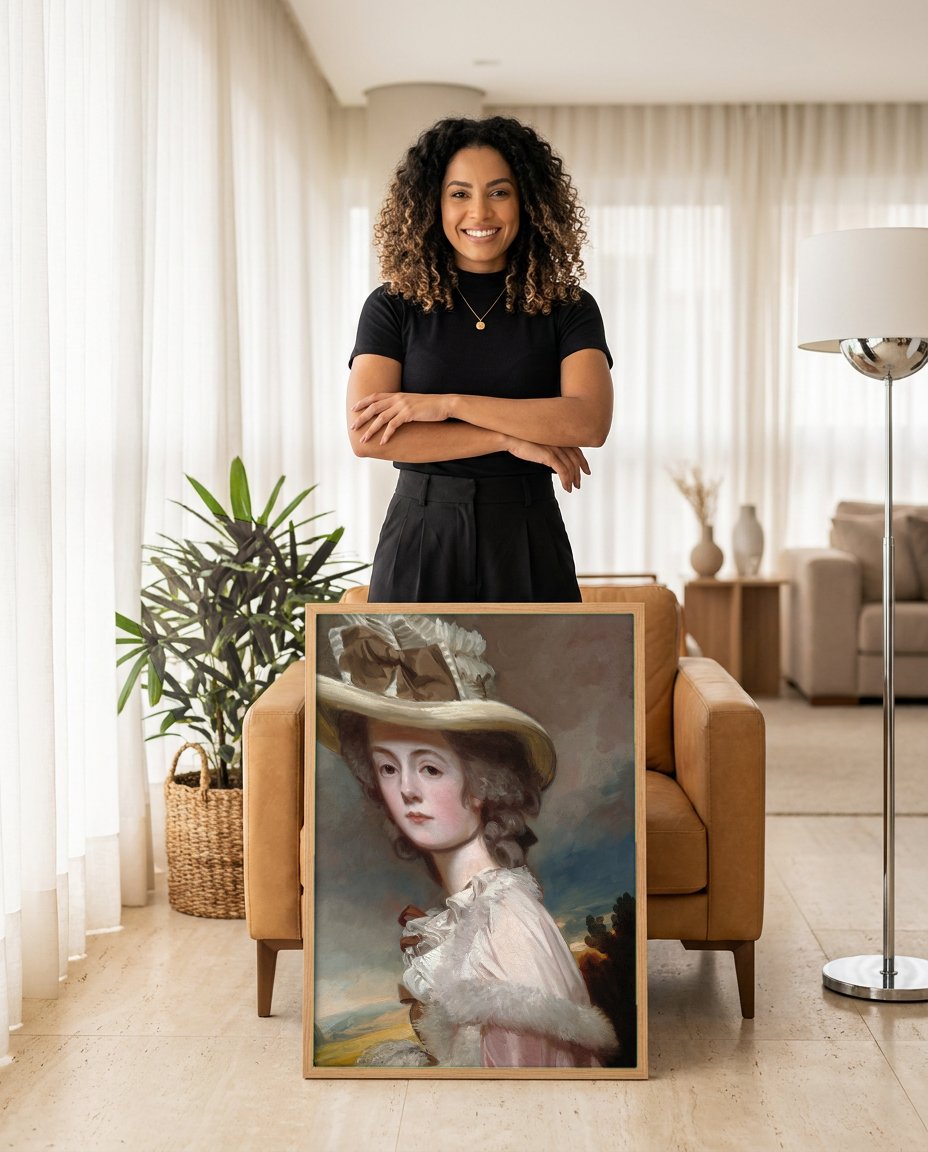 Quadro Decorativo Retrato de Dama - George Romney com modelo em ambiente