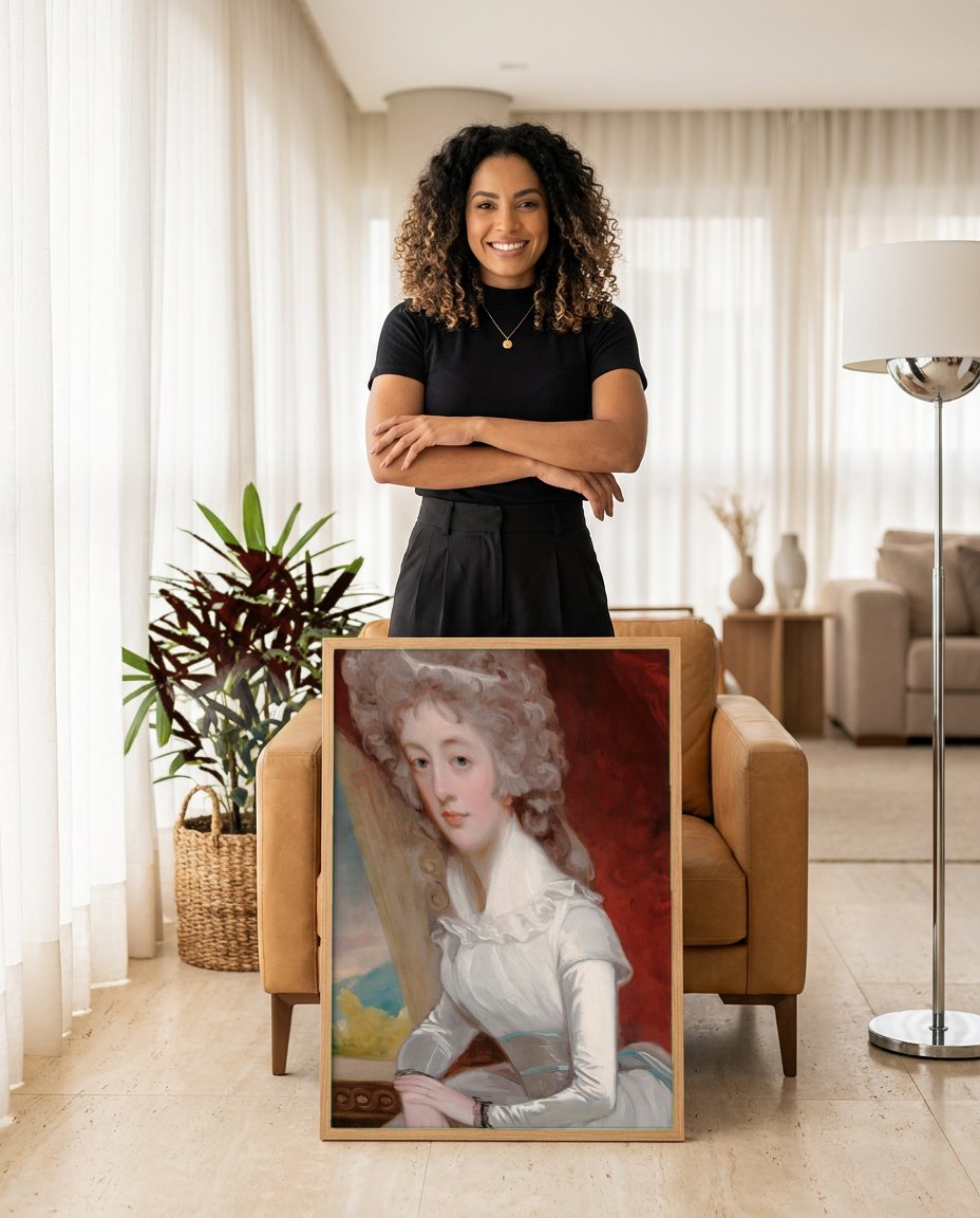 Quadro Decorativo Retrato de Dama - George Romney com modelo em ambiente