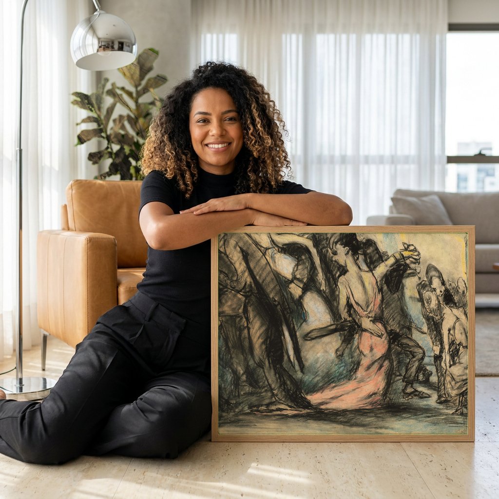 Quadro Decorativo A Dança (Estudo) - George Bellows com modelo em ambiente