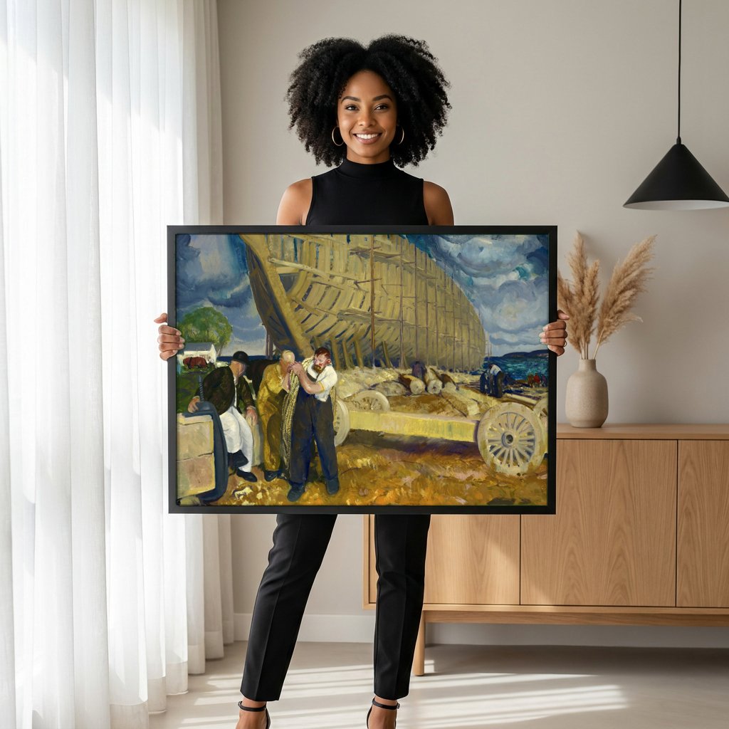 Quadro Decorativo Homens do Porto - George Bellows com modelo em ambiente
