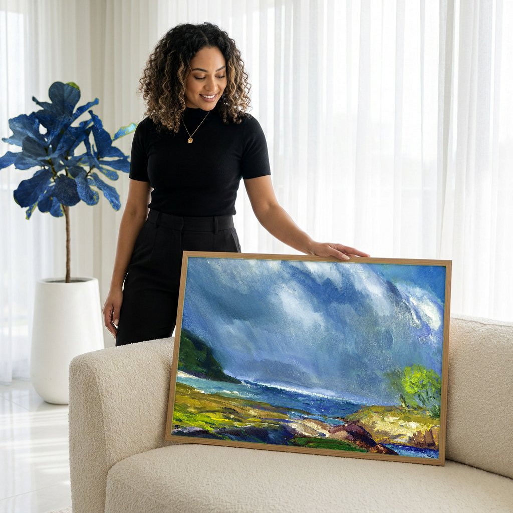 Quadro Decorativo 'Mar Tempestuoso' - George Bellows com modelo em ambiente