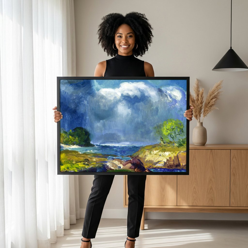 Quadro Decorativo 'Mar Tempestuoso' - George Bellows com modelo em ambiente