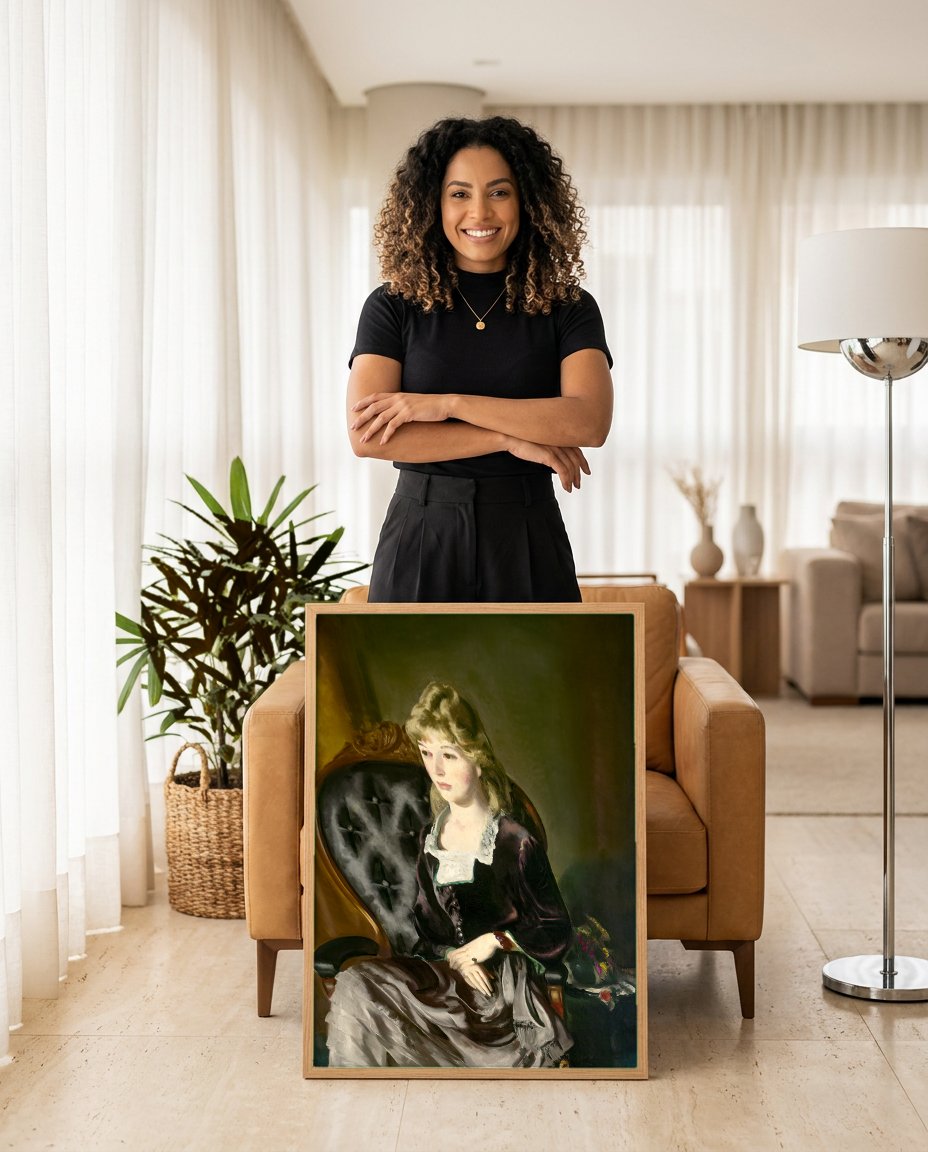 Quadro Decorativo A Dama de Preto - George Bellows com modelo em ambiente