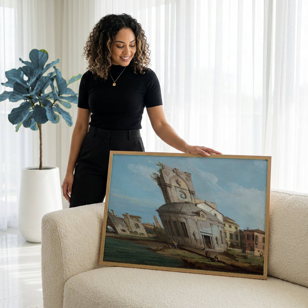Quadro Decorativo A Igreja de San Giorgio Maggiore - Canaletto com modelo em ambiente