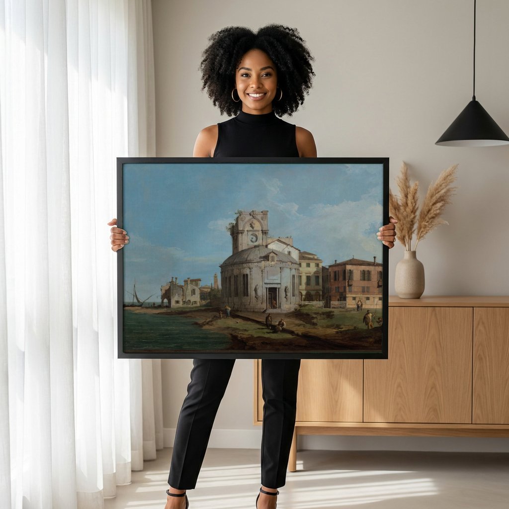 Quadro Decorativo A Igreja de San Giorgio Maggiore - Canaletto com modelo em ambiente