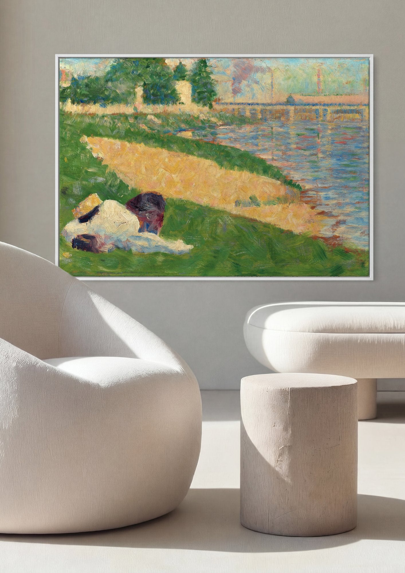 Quadro Decorativo Banhista à Beira do Rio - Georges Seurat em ambiente decorado
