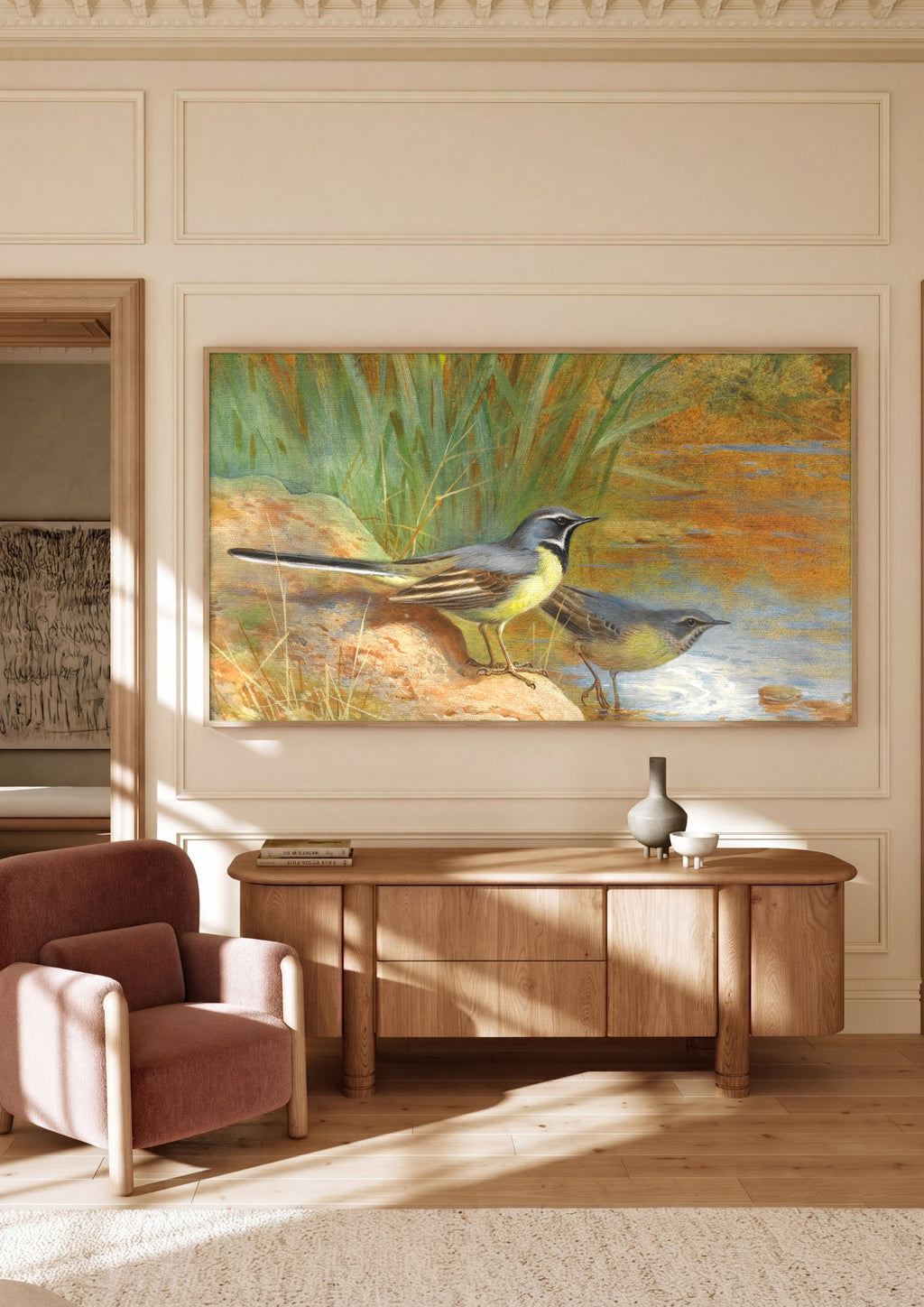 Quadro Decorativo Pássaros à Beira do Rio - Thorburn em ambiente decorado