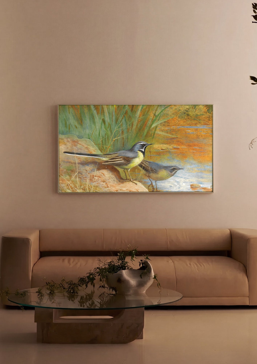 Quadro Decorativo Pássaros à Beira do Rio - Thorburn em ambiente decorado