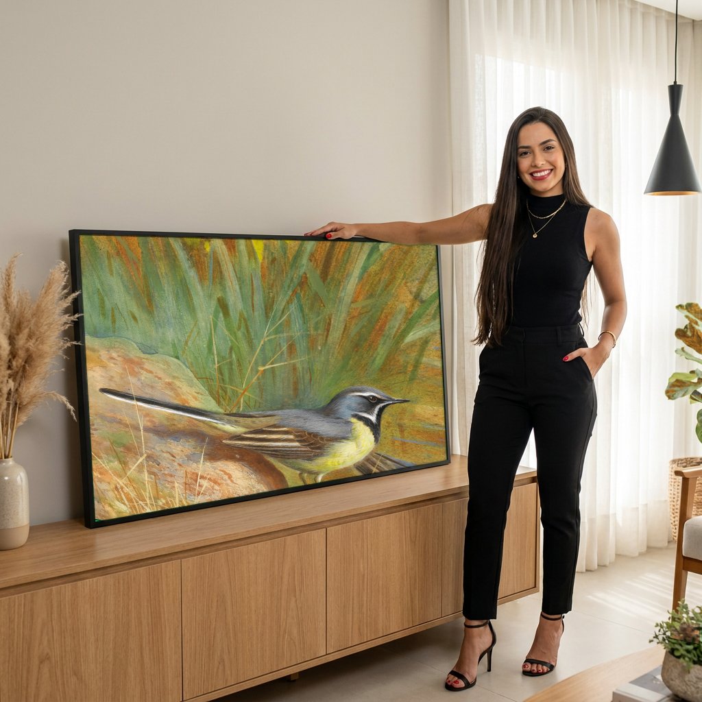 Quadro Decorativo Pássaros à Beira do Rio - Thorburn com modelo em ambiente