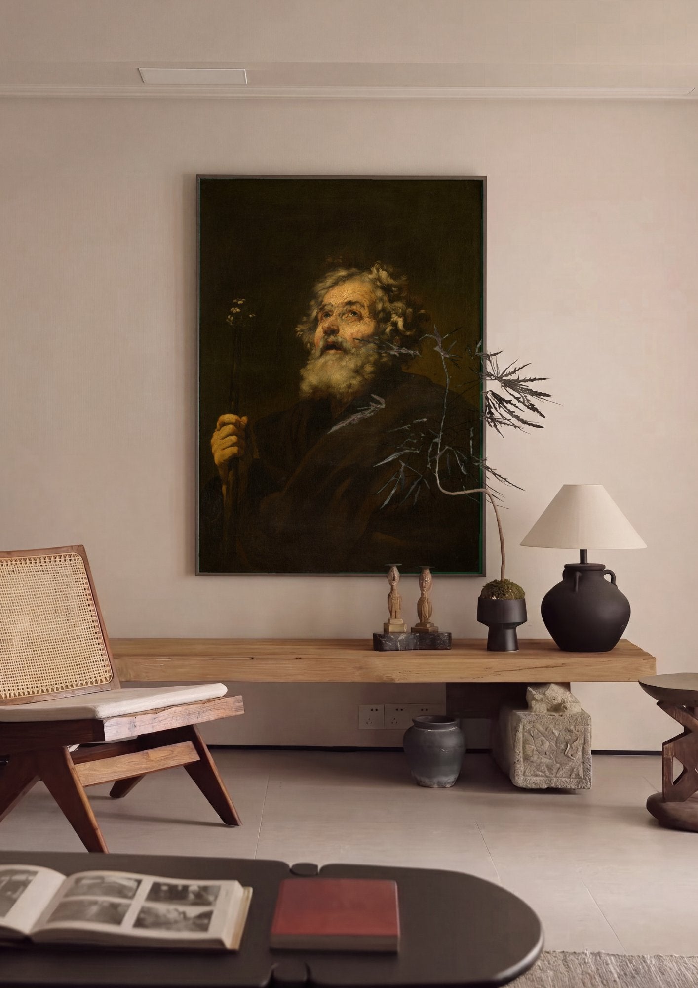 Quadro Decorativo 'O Eremita' - Jusepe de Ribera em ambiente decorado