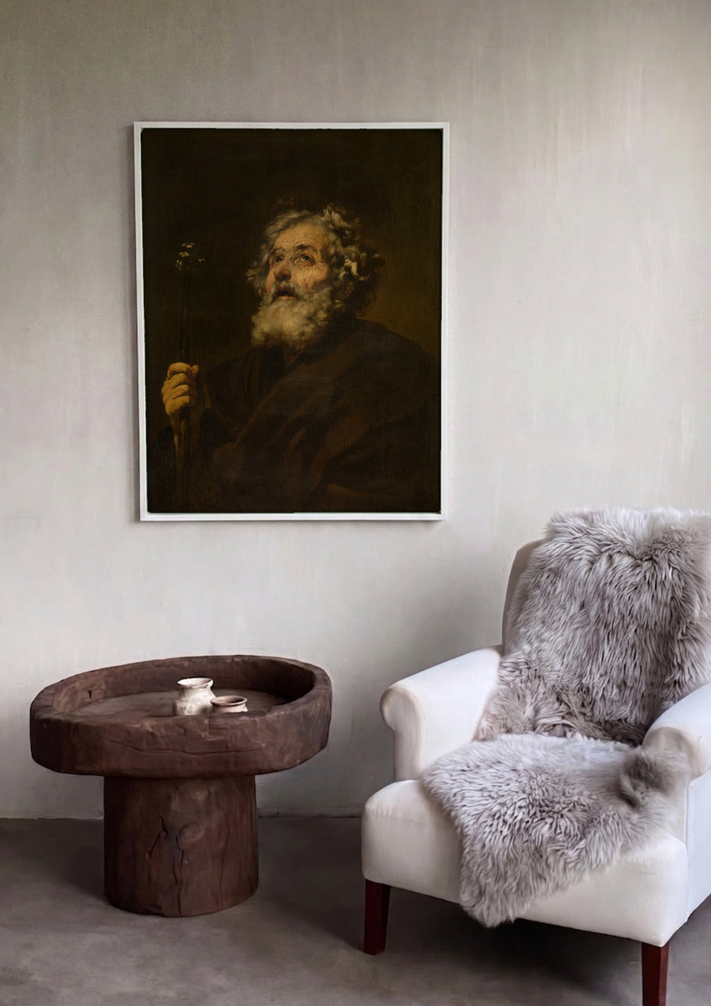 Quadro Decorativo 'O Eremita' - Jusepe de Ribera em ambiente decorado