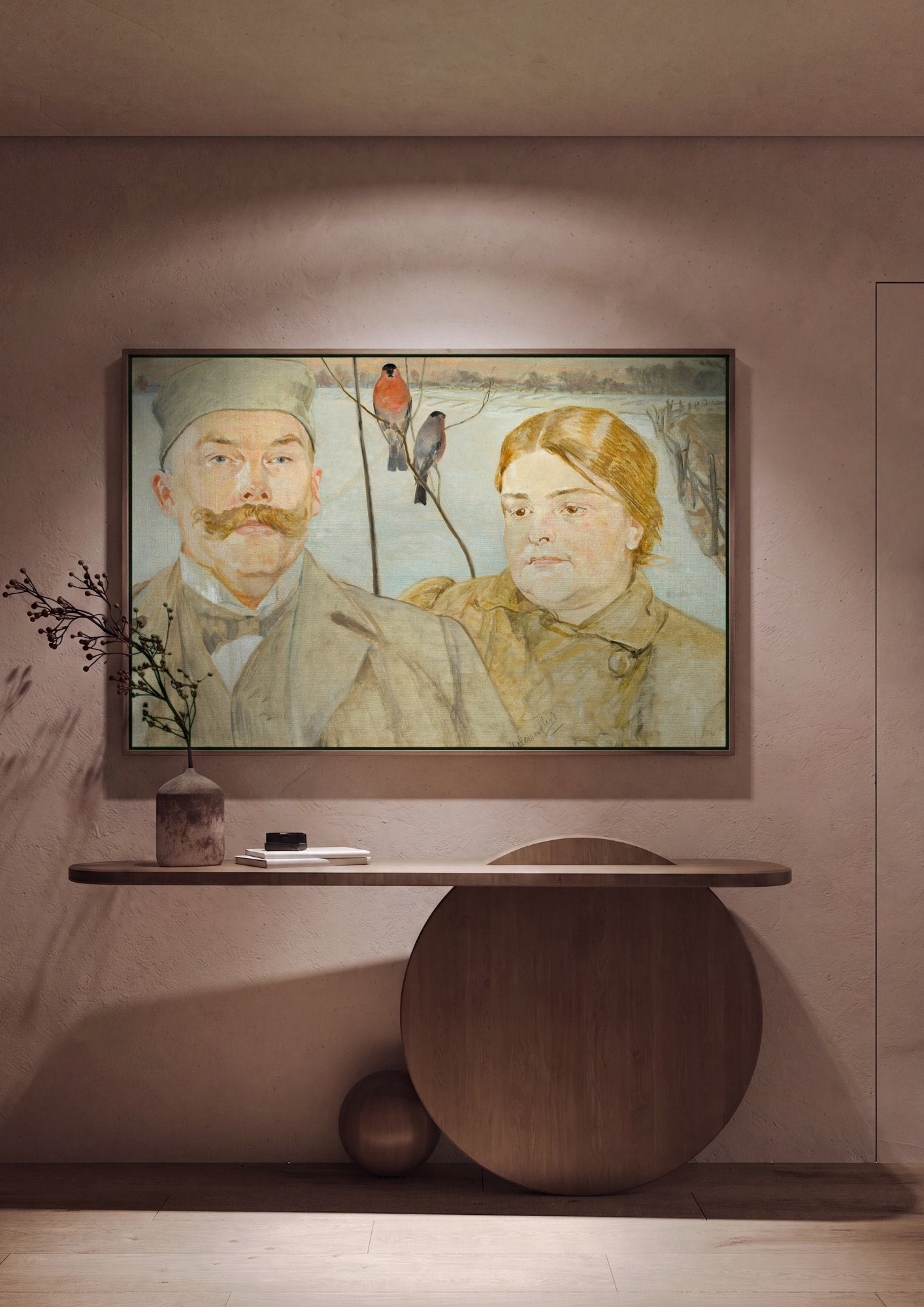 Quadro Decorativo 'Autoretrato com Maria' - Jacek Malczewski em ambiente decorado